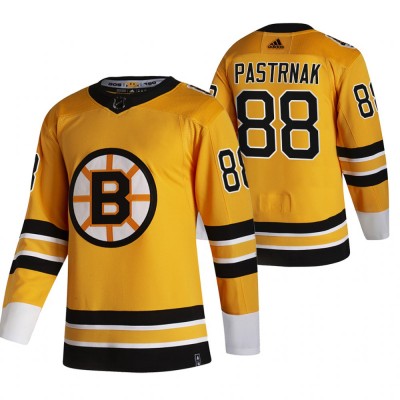 Boston Boston Bruins #88 David Pastrnak Yellow Men's Adidas 2020-21 Reverse Retro Alternate NHL Jersey Men's